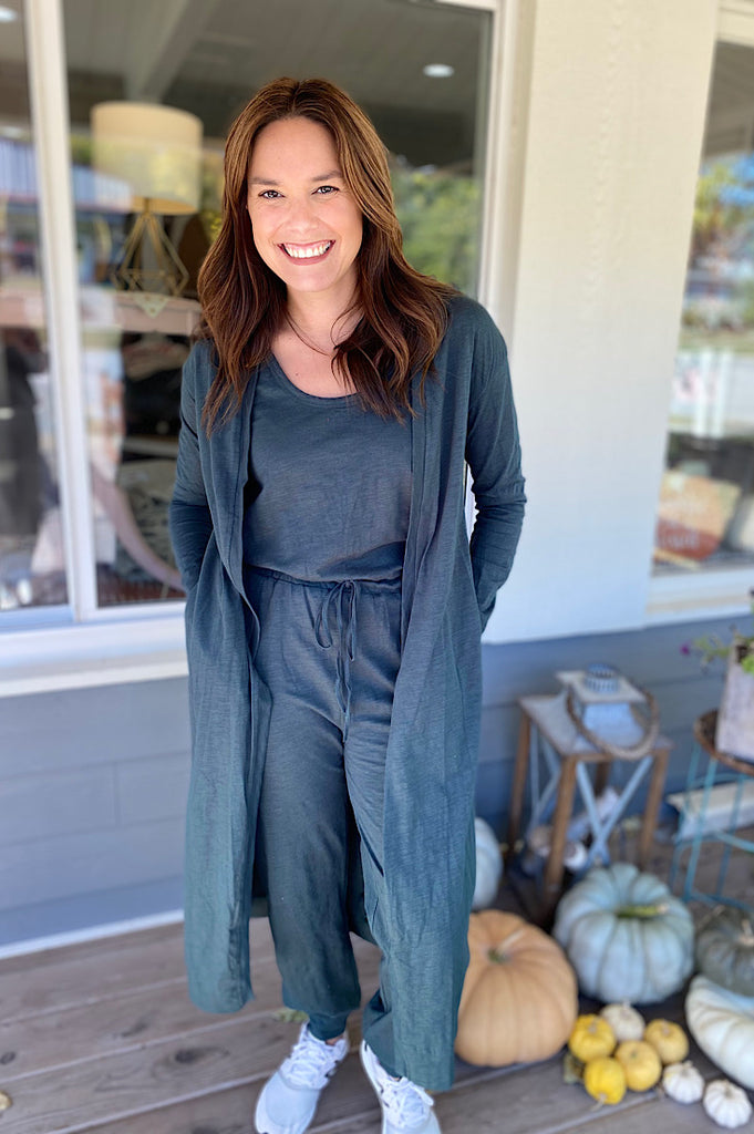 Maryn Deep Green Long Line Cardigan