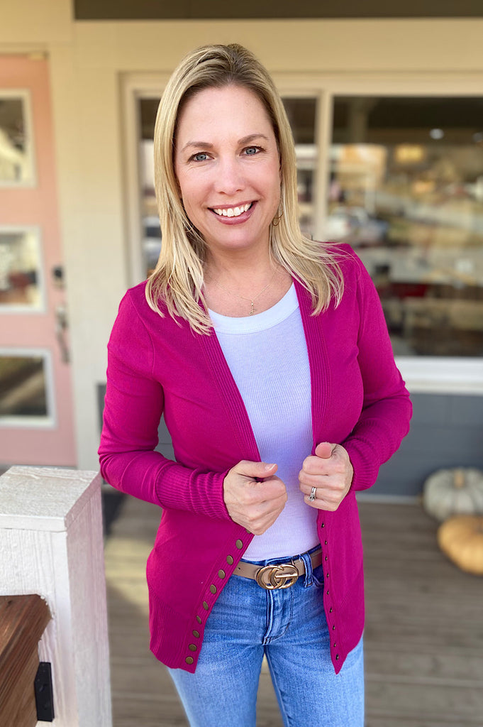 Poppy Snap Button Magenta Cardi