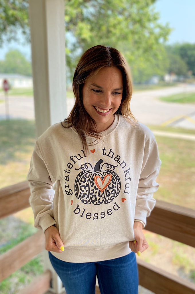grateful, thankful, blessed Leopard Pumpkin Fleece