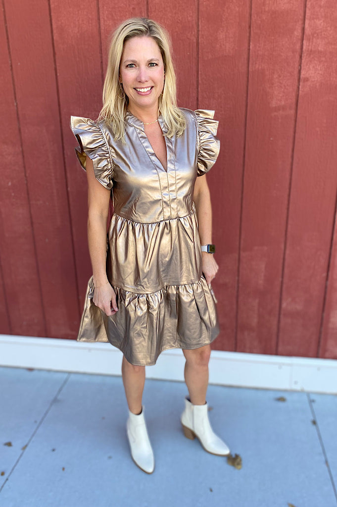 Breslyn Gold Faux Leather Dress