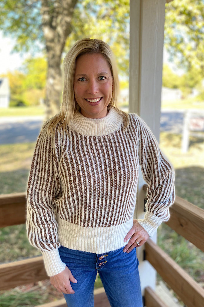 Drew Cream and Mocha Striped Knit Sweater