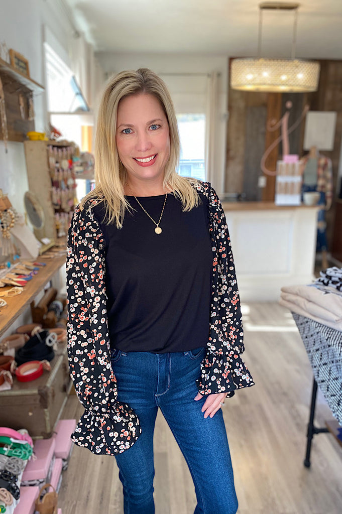 Kimberly Black Floral Sleeve Top