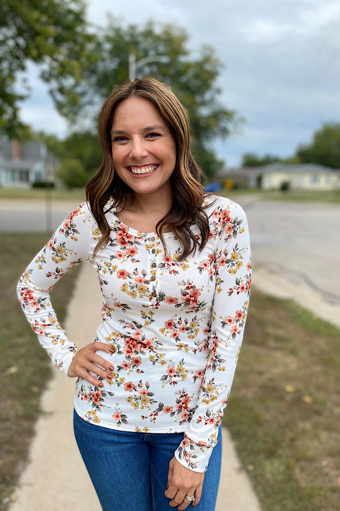 Sami Ivory Floral Henley Top