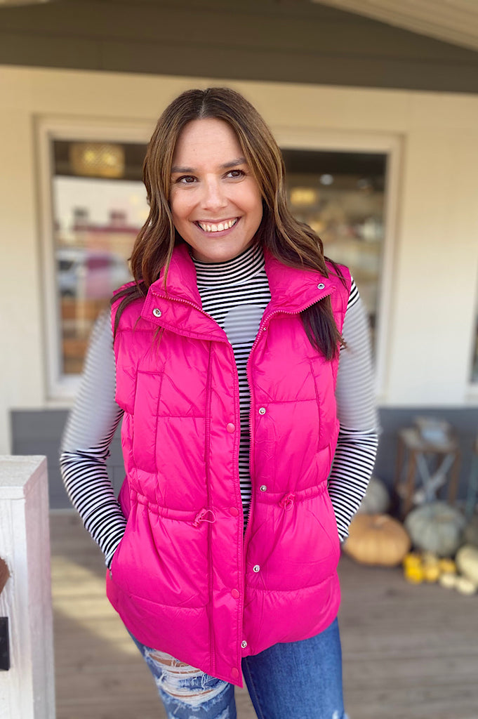 Kellen Longer Length Puff Vest in Fuchsia
