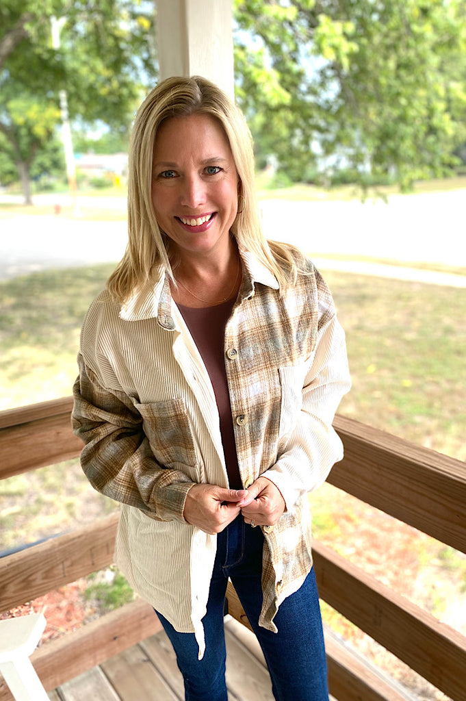 Harris Colorblock Ivory Corduroy Shacket