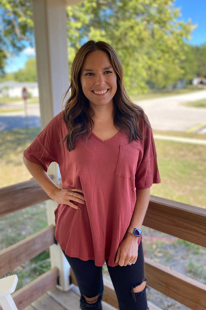 Aleah Marsala Oversized V-neck Tunic