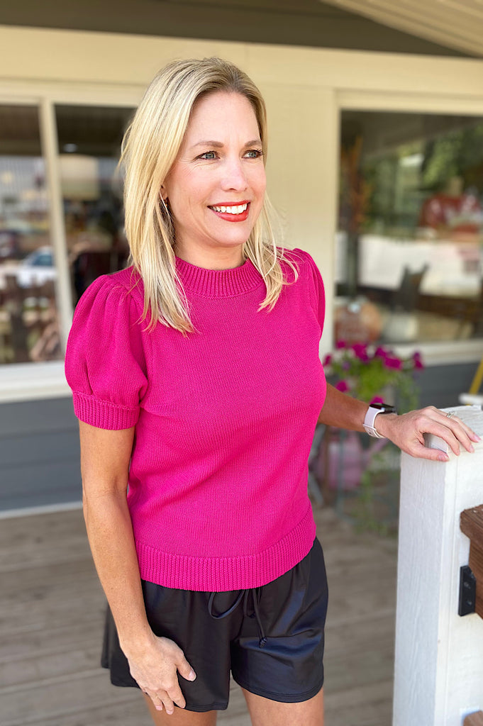 Alanna Fuchsia Puff Short Sleeve Sweater