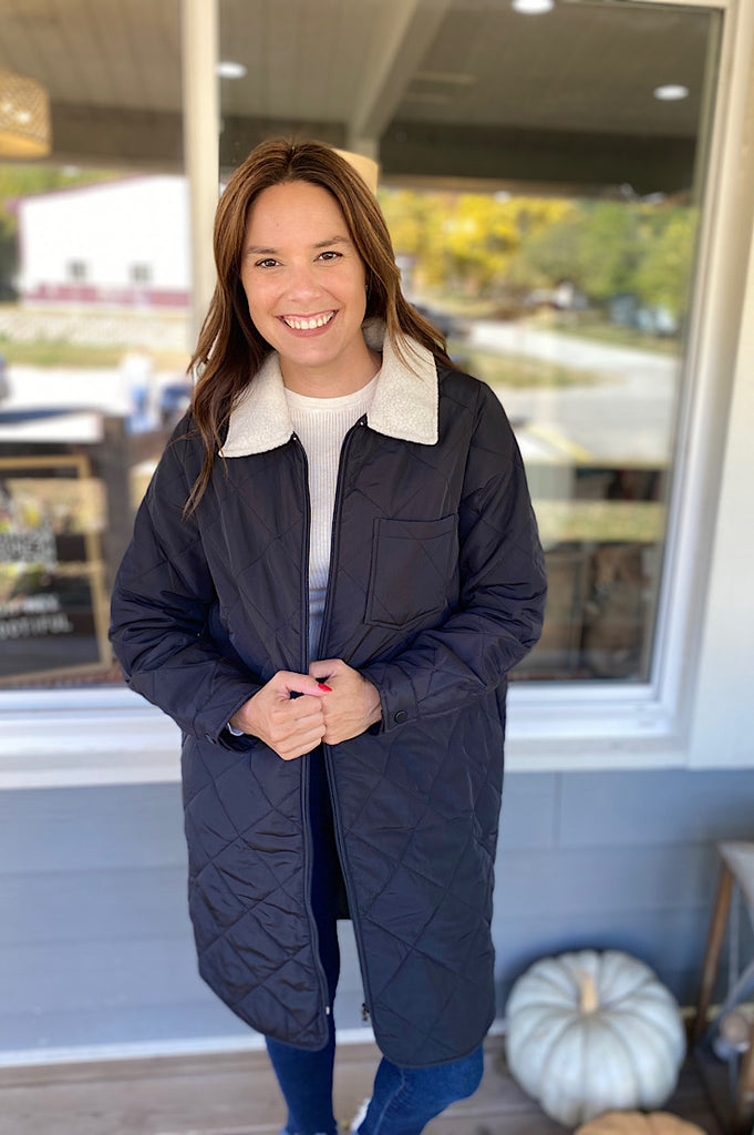 Sawyer Long Quilted Black Shacket