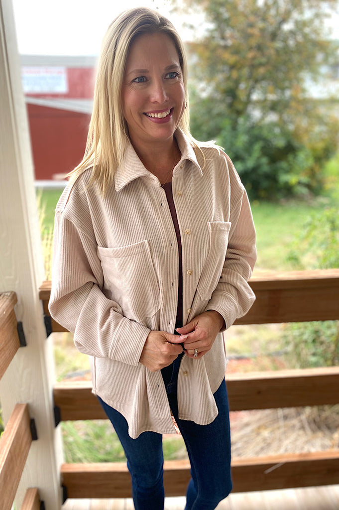 Booker Oatmeal Ribbed Button Down Shirt