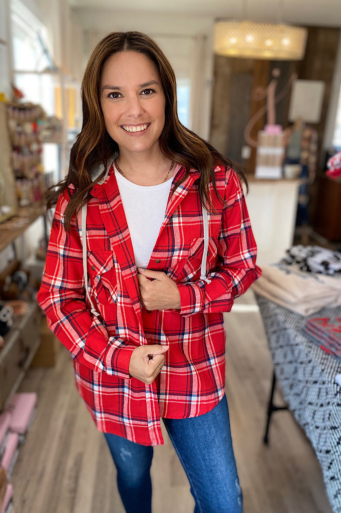 Brodie Red Plaid Flannel Hoodie