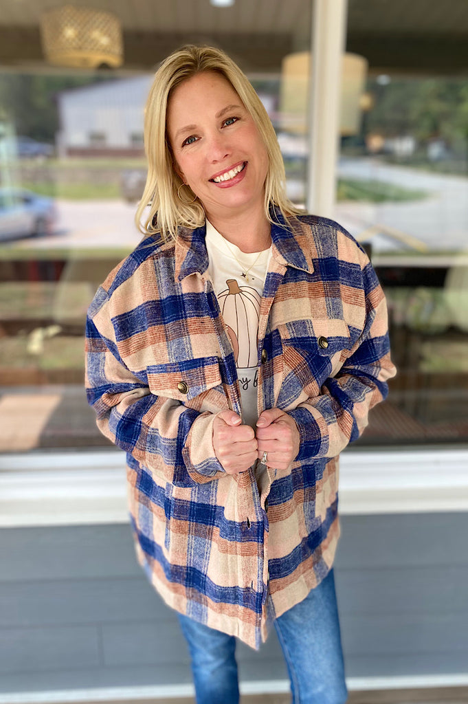 Sammy Taupe and Navy Fur Lined Shacket