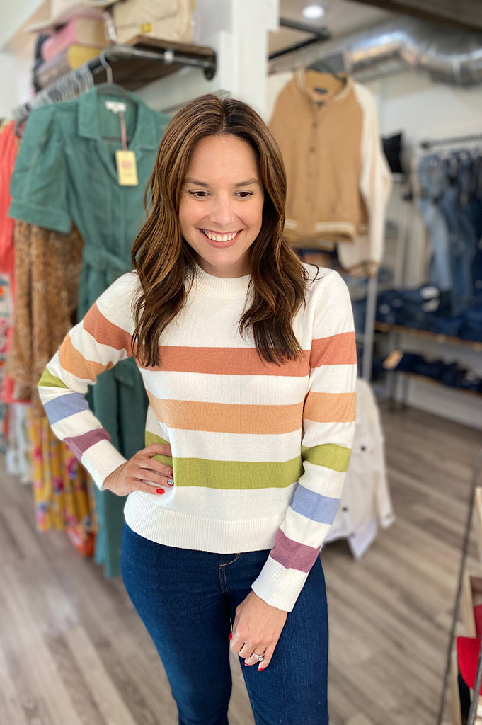 Karsen Waist Length Horizontal Striped Sweater