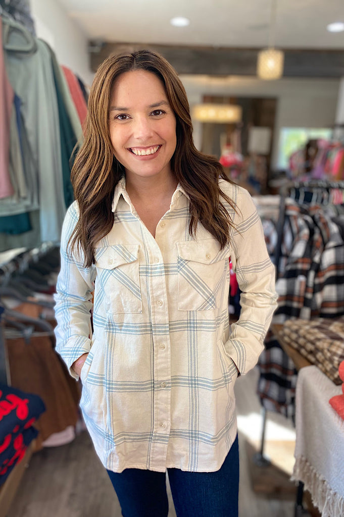 Wynn Ivory & Aqua Mist Brushed Flannel