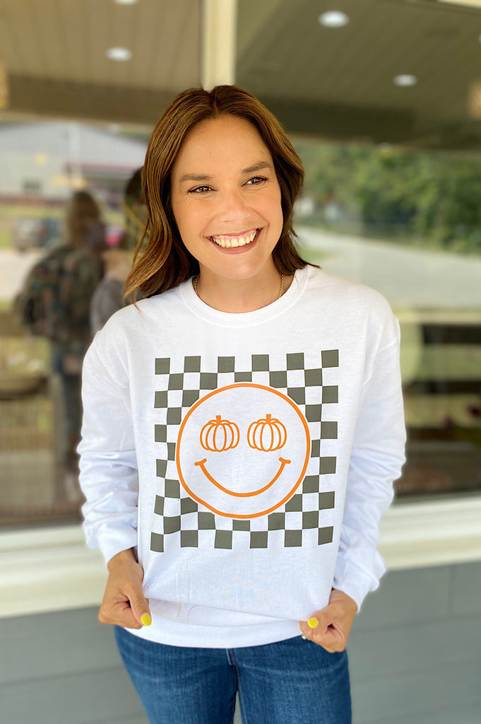 Pumpkin Smiley Checkerboard Fleece