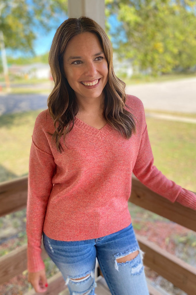 Ember Paprika V-Neck Knit Sweater