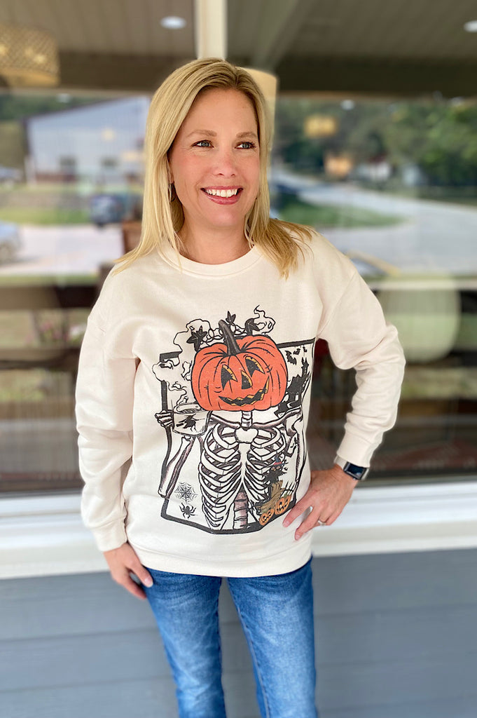 Happy Skeleton Natural Sweatshirt Crew