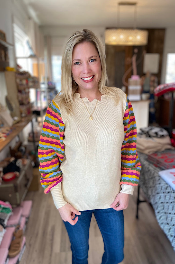 Rivera Tan Striped Sleeve Sweater