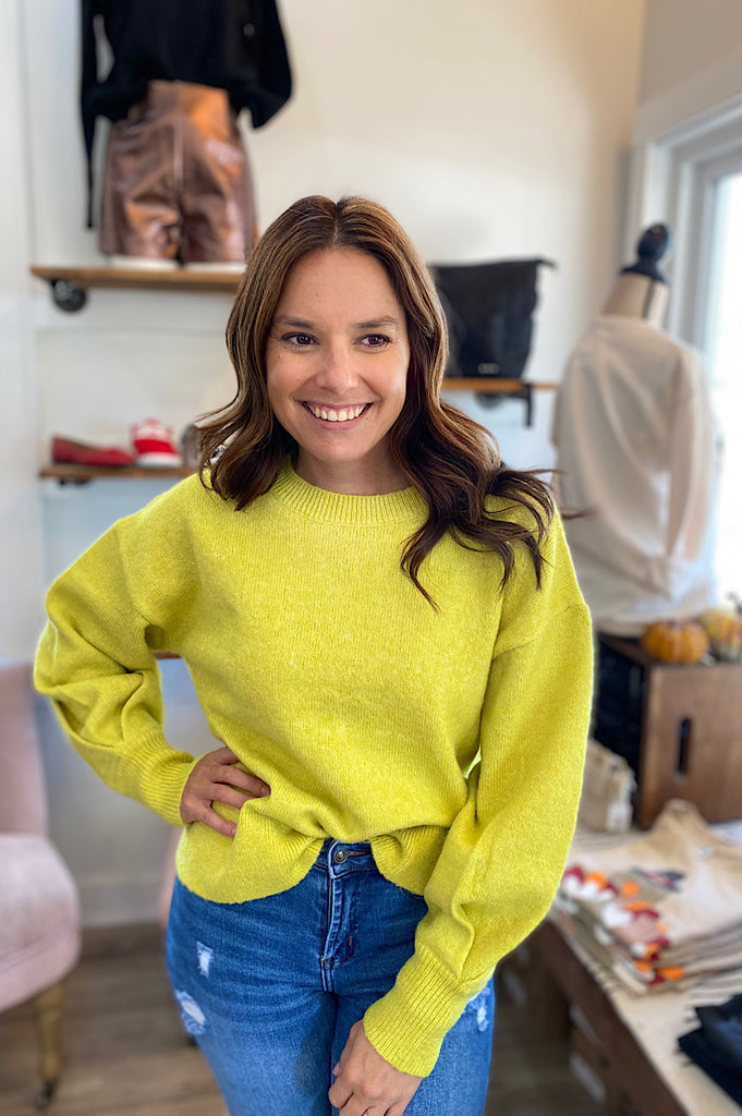 Izzie Crew Neck Sweater in Lime