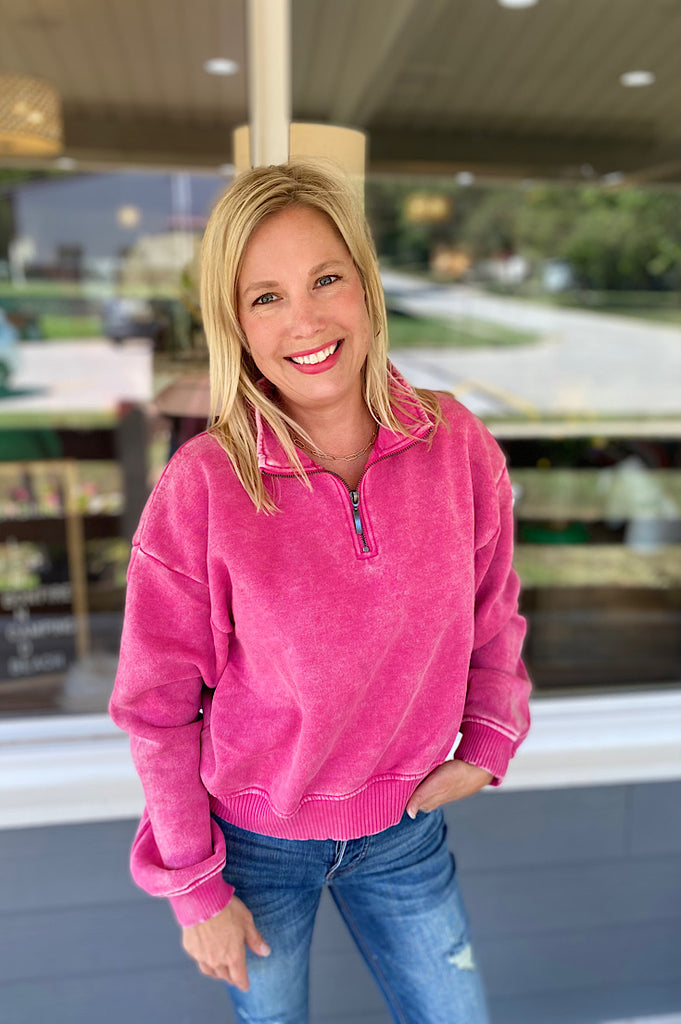 Fallon Acid Wash Fleece Quarter Zip {2 Colors}