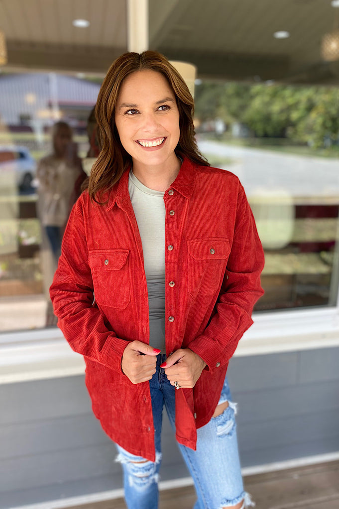 Brylyn Redwood Corded Button Up Shacket