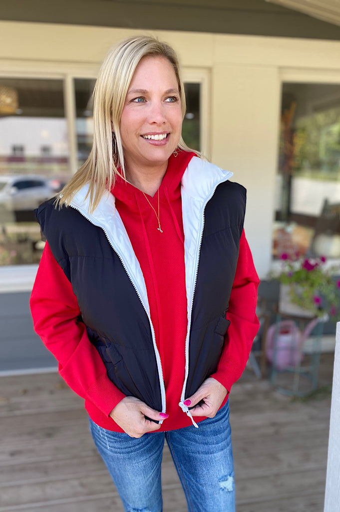 Grant Black Puff Vest With Pockets