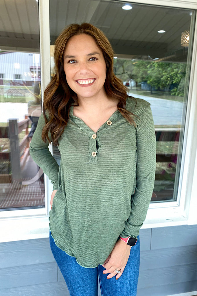 Mia Olive Microstripe Top