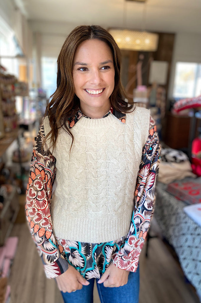Renee Taupe Cable Knit Sweater Vest