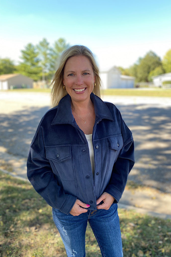 Riggs Navy Blue Velvety Ribbed Jacket