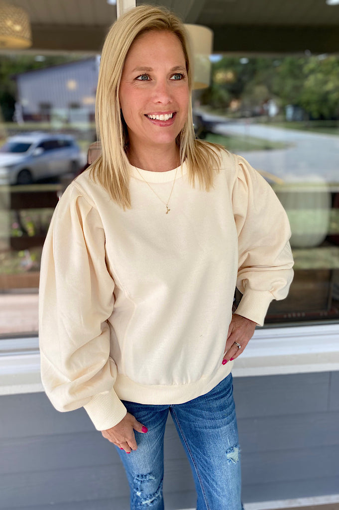 Renee Cream Puff Sleeve Crew Neck