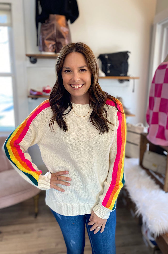 Quinten Rainbow Sleeve Ivory Sweater