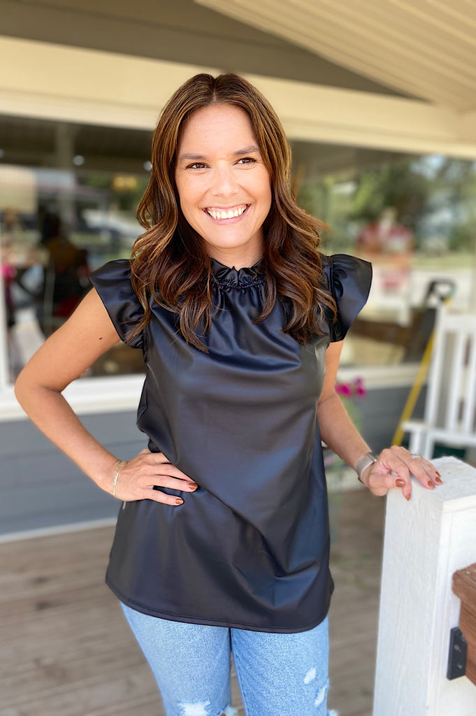 Stormi Faux Leather Top with Ruffle Details