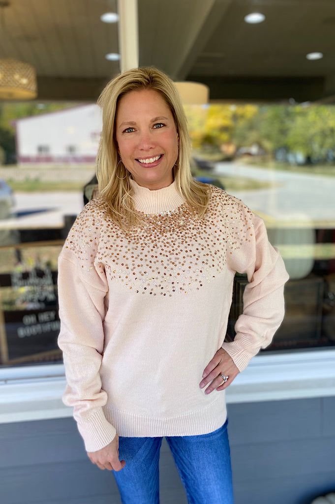 Taylor Sprinkled Sequin Knit Blush Sweater