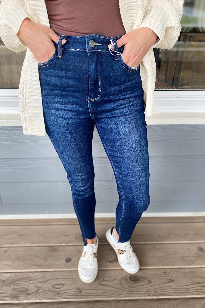 Chloe Dark Skinny Denim with Angle Hem