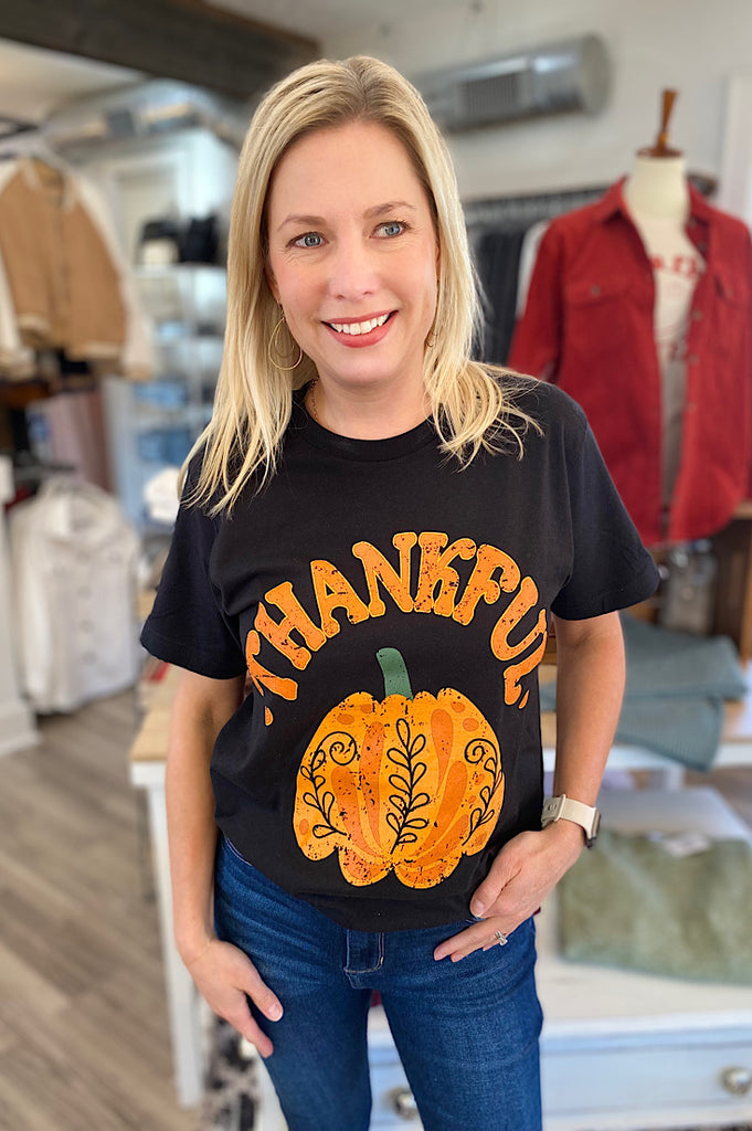 Thankful Pumpkin Black Graphic Tee