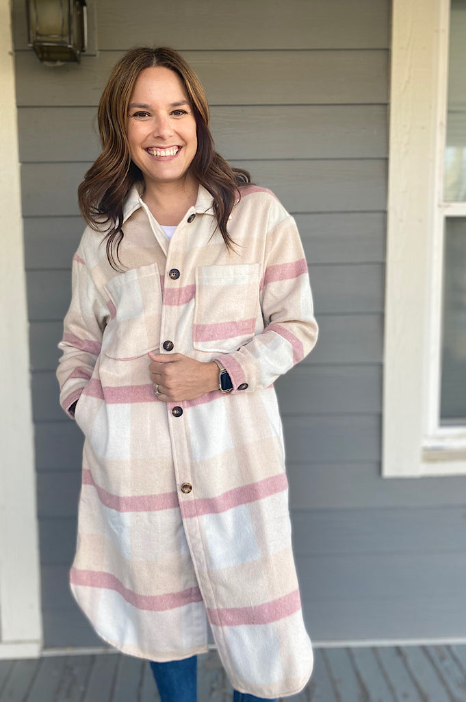 Alyse Pink & Ivory Long Shacket