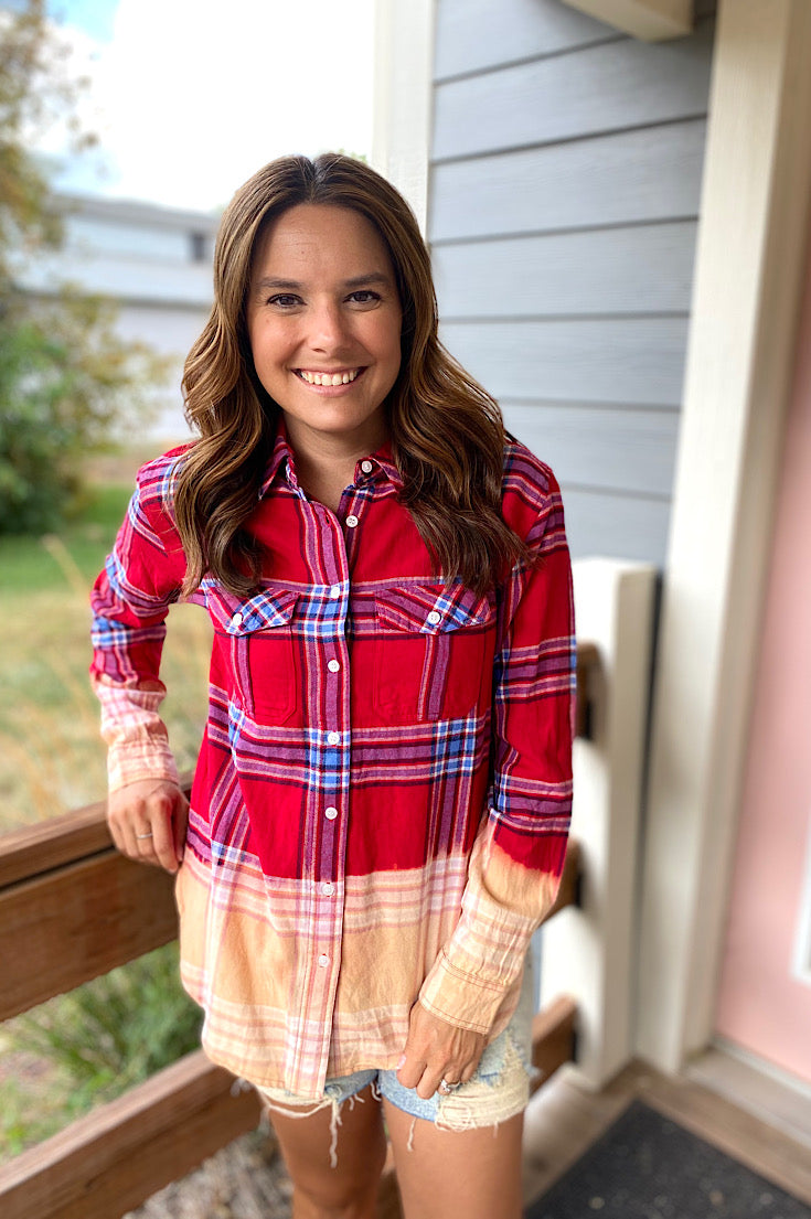 Bridget Red and Blue Ombre Plaid Flannel