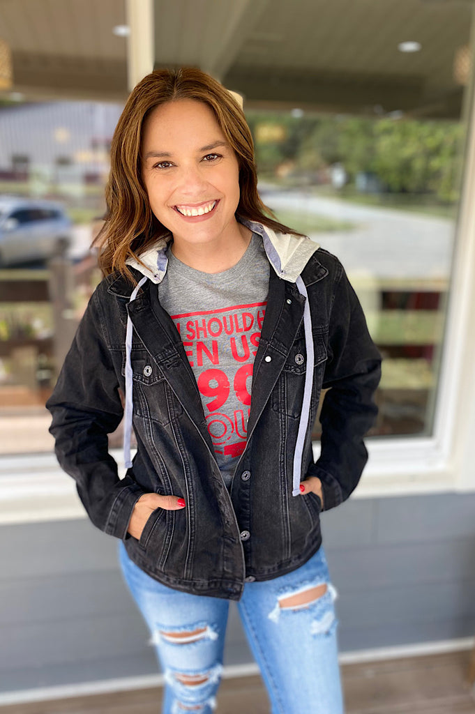 Rowan Washed Black Denim Jacket with Hoodie