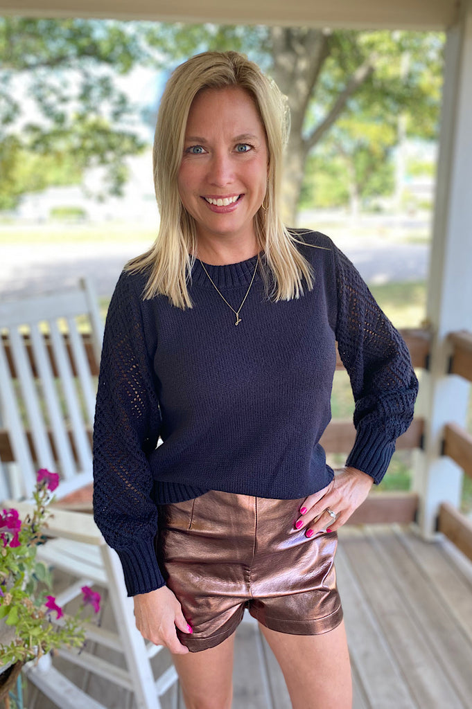 Finnegan Black Knit Sweater With Open Knit Sleeves