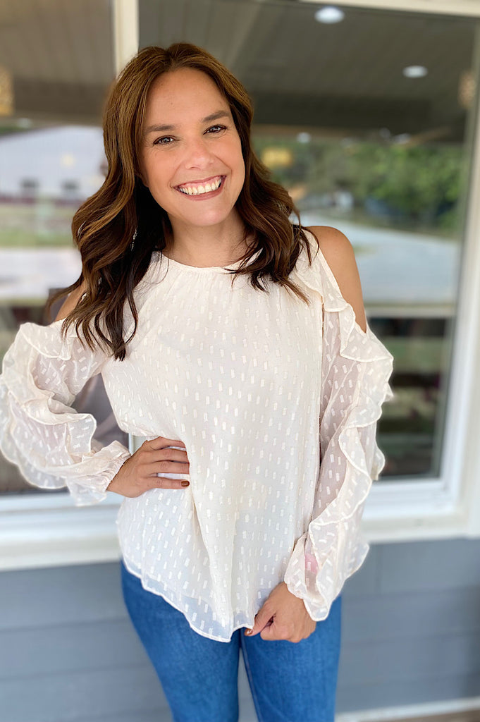 Leyna Cold Shoulder Ivory Blouse