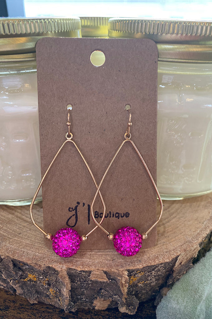 Dainty Gold Drop Earrings with Fuchsia Ball