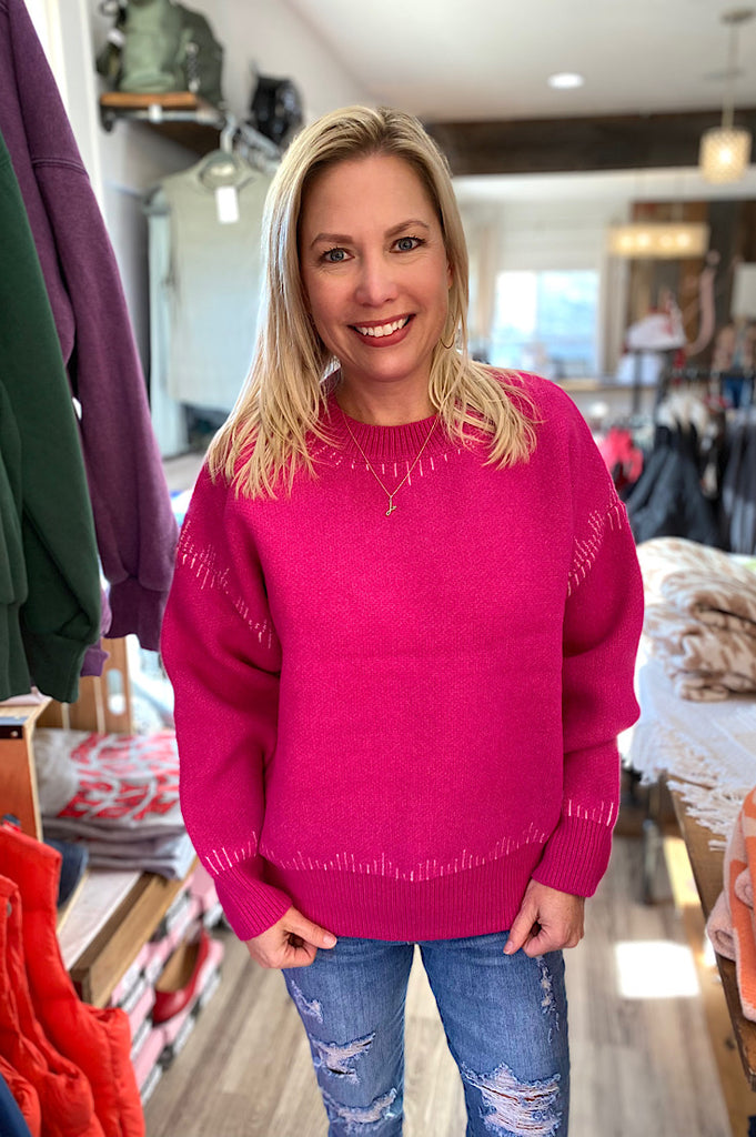 London Trim Stitch Fuchsia Sweater