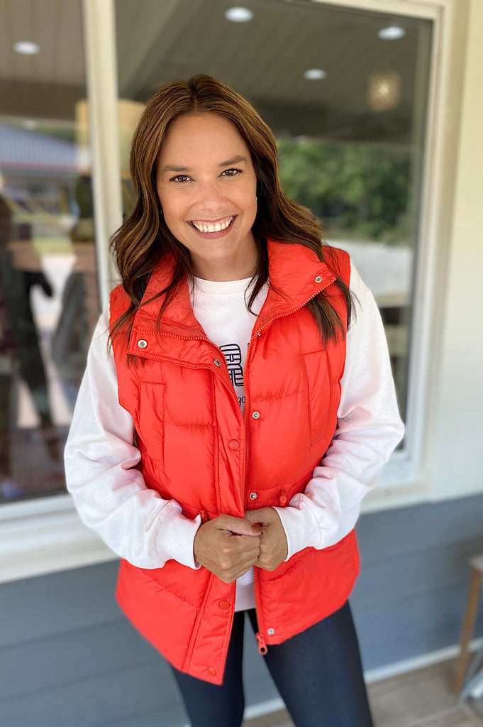 Kellen Zip Up Button Puffer Vest with Waist Toggles
