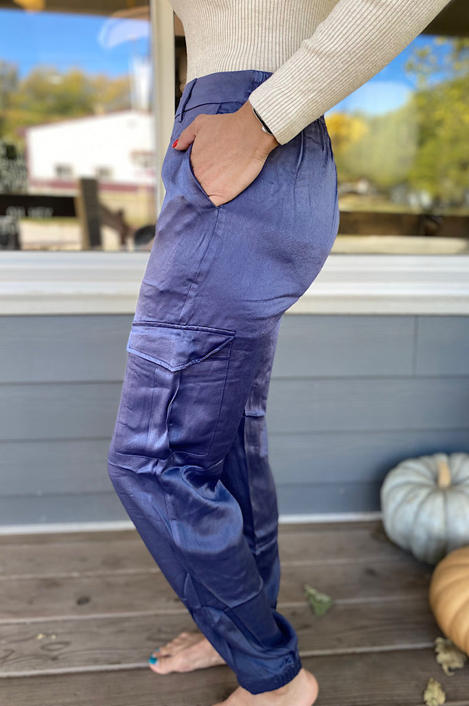 Callum Silky Slate Blue Cargo Joggers