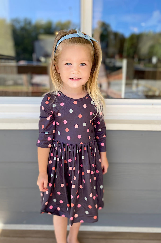 Abbie Charcoal Polka Dot Twirl Dress