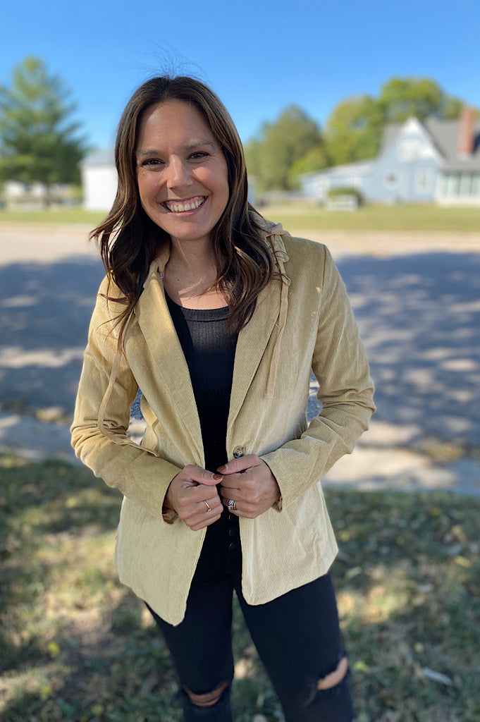 Kali Camel Corded Hoodie Blazer Jacket