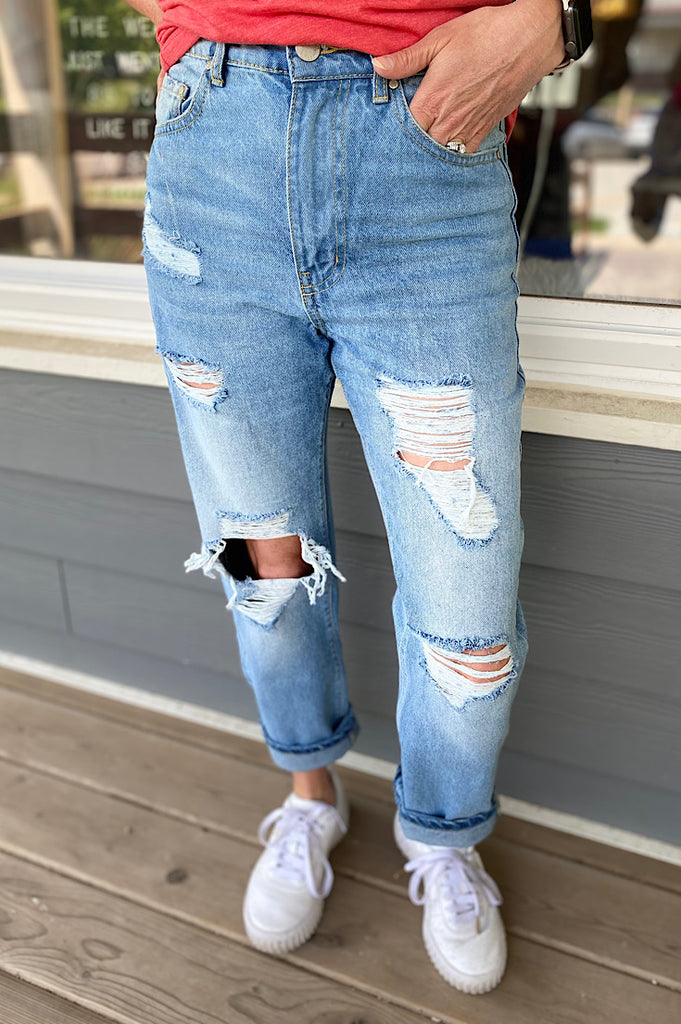 Jerica High Waisted Distressed Ankle Slim Straight Jeans