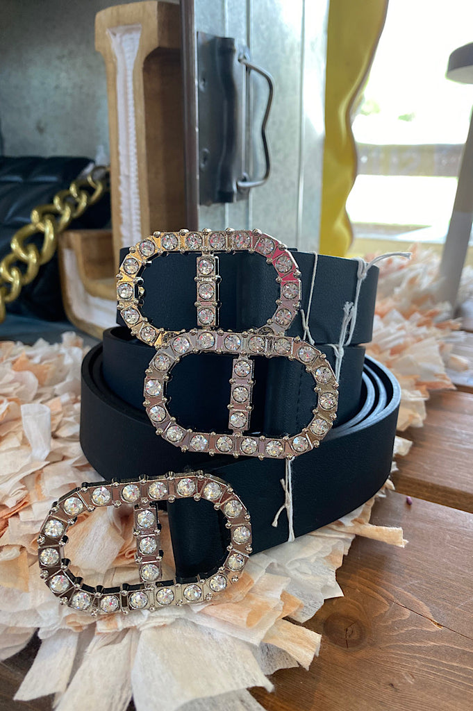 Black Belt with Silver Rhinestone Buckle