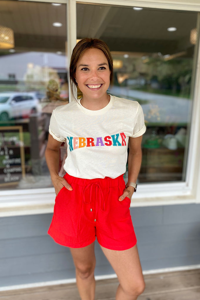 Nebraska Colorful Print Natural Tee