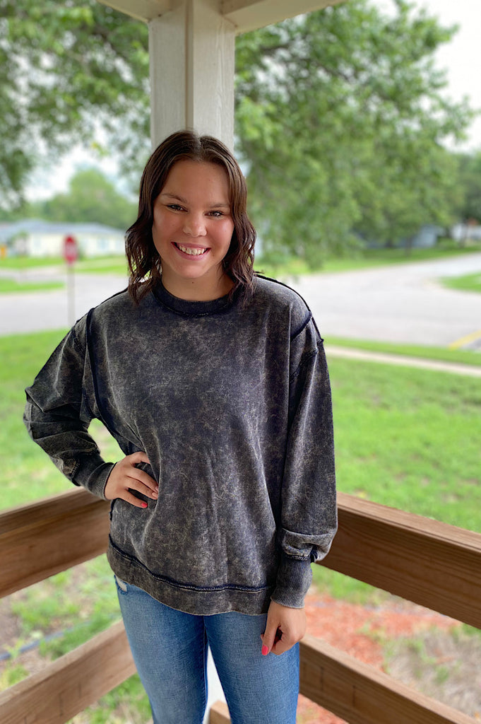 Alexa Acid Wash Exposed Seam Sweatshirt
