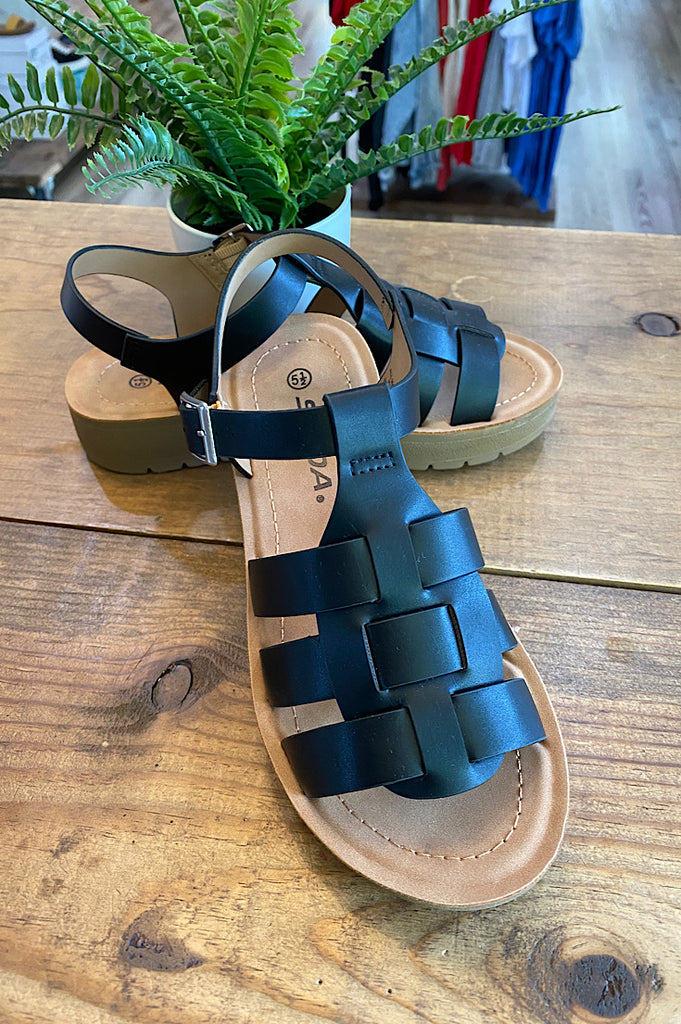 Shelby Triple Strap Black Sandal